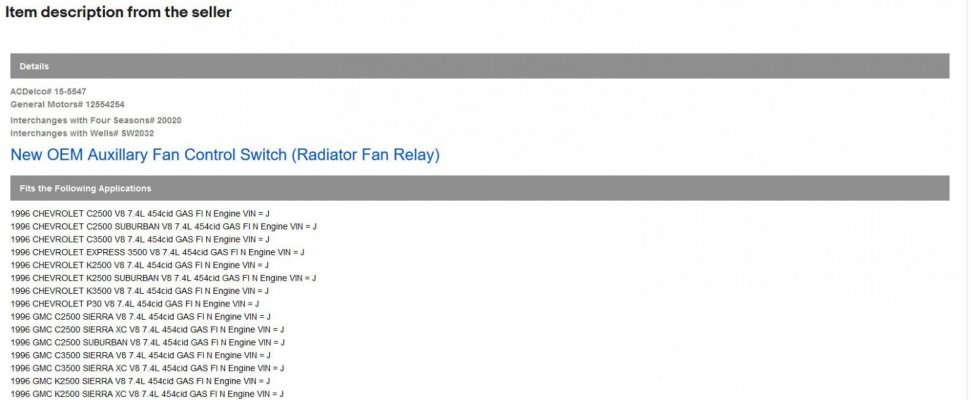 cross reference listing for New OEM Auxillary Fan Control Switch ACDelco 15-5547 Radiator Fan ...jpg