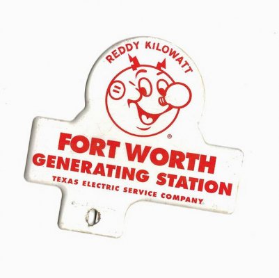 Fort Worth - Vintage Reddy Kilowatt Texas Electric Service Co. License Plate Topper, c. 1950.jpg