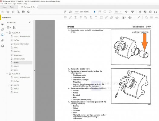 '99 brake caliper piston rebuild procedure (arrow) -- 99 Chevrolet & GMC CK Truck SM - Vol. 1 ...jpg