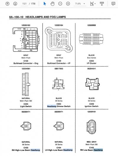 '94 Head Lamp connector listing (partial) -- 1994_NATP-9442_DRIVEABILITY_EMISSIONS_ELECTRICAL_...jpg